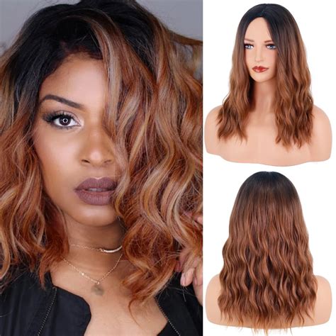 LINGHANG perruque synthétique courte ondulée 12 pouces faux cheveux