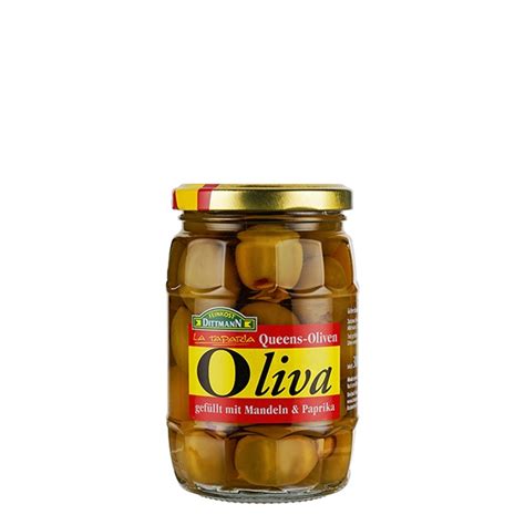 Feinkost Dittmann Oliva Queens Oliven gefüllt mit Mandeln und Paprika