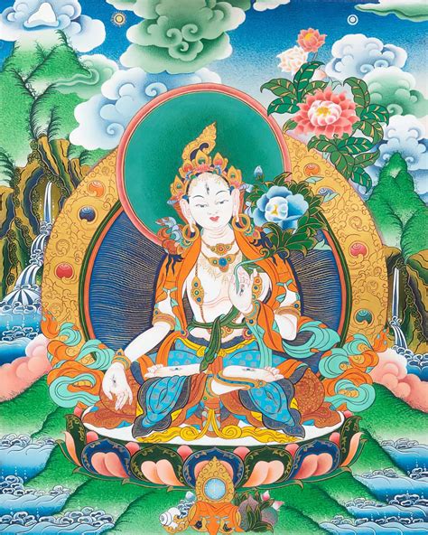 White Tara Tibetan Thangka Painting Buddhist And Traditional Art