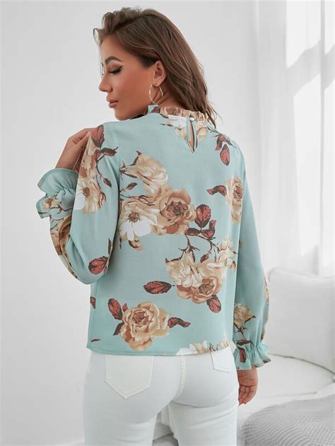 SHEIN Clasi Gola Plissada Floral Elegante Blusa SHEIN Brasil