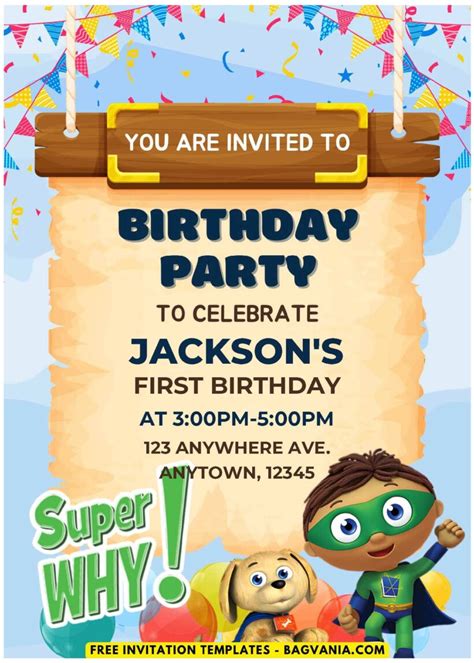 (Free PDF Invitation) Magical Super Why Birthday Invitation