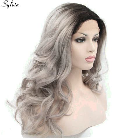 Sylvia 1b Black Root To Gray Ombre Grey Wig Synthetic Lace Front Heat