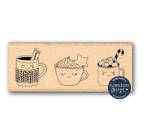 Tampon bois Florilèges Design Cannelle Chocolat Tasses mignonnes