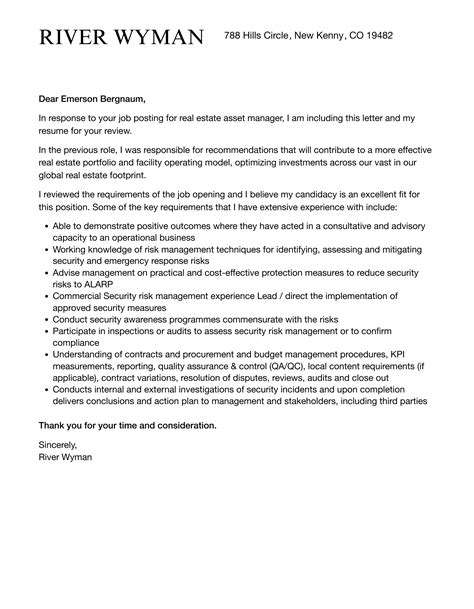 Real Estate Asset Manager Cover Letter Velvet Jobs