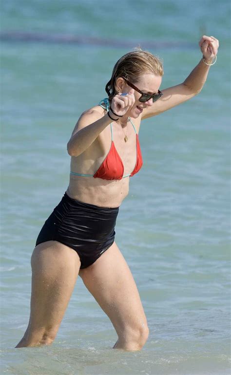 Naomi Watts In A Red And Black Bikini On The Beach In St Barts