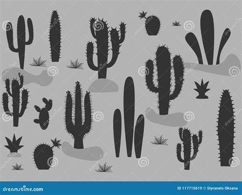 Sistema De Ejemplos Del Cactus Lindo Ilustraci N Del Vector