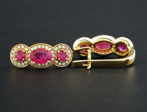 18ct Yellow Gold Ruby And Diamond Drop Earrings Britannia Jewellery