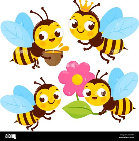 Colección De Abejas Lindas Ilustración Vectorial Imagen Vector De