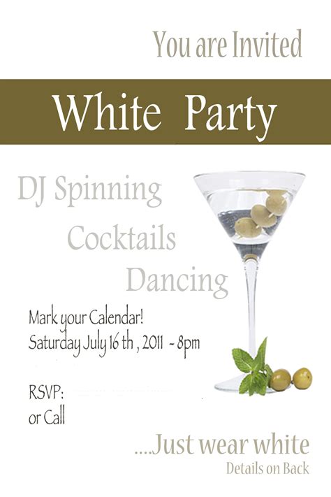 White Party Invite Great Night Free Party Invitation Templates