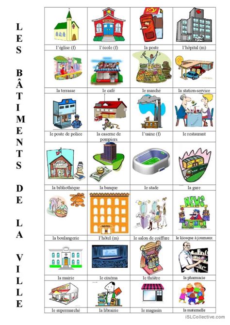 Les Endroits De La Ville Dictionnair English ESL Worksheets Pdf Doc