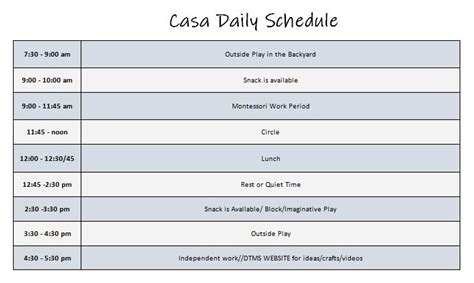 Daily Schedules Downtown Montessori