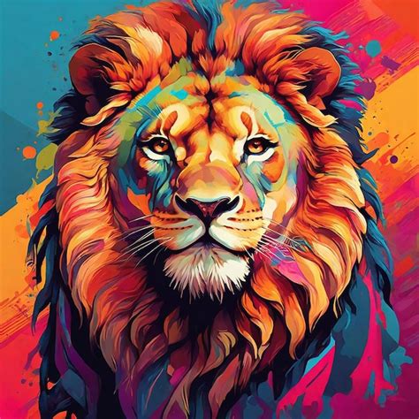 Premium Photo Colorful Lion Head In Pop Art Style Vector Illustration