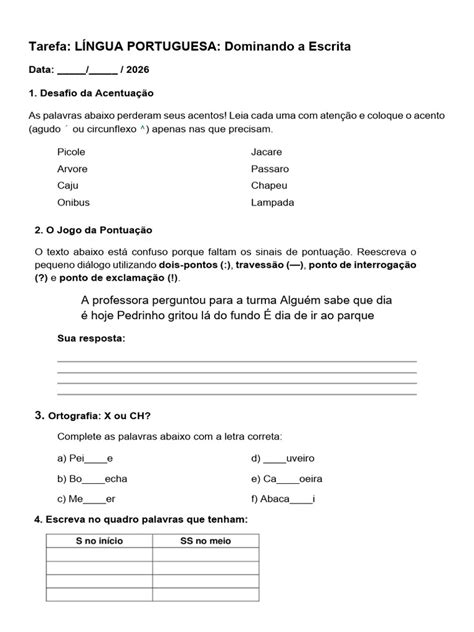 Tarefa De Língua Portuguesa - 1 Tarefa - LÍNGUA PORTUGUESA - Dominando A Escrita | PDF