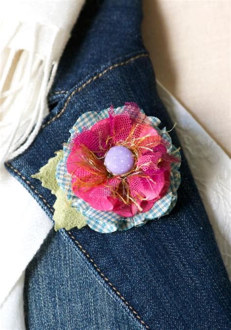 Pink Lapel Pin Flower Fabric Flower Brooch Fabric Jewelry Scrap