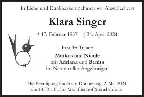 Traueranzeigen Von Klara Singer Trauer Merkur De