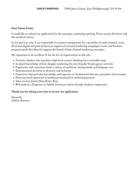 Strategist Marketing Cover Letter Velvet Jobs