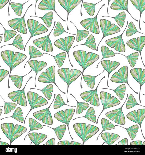 Ginkgo Biloba Green Leaves Seamless Pattern Vector Design Natural