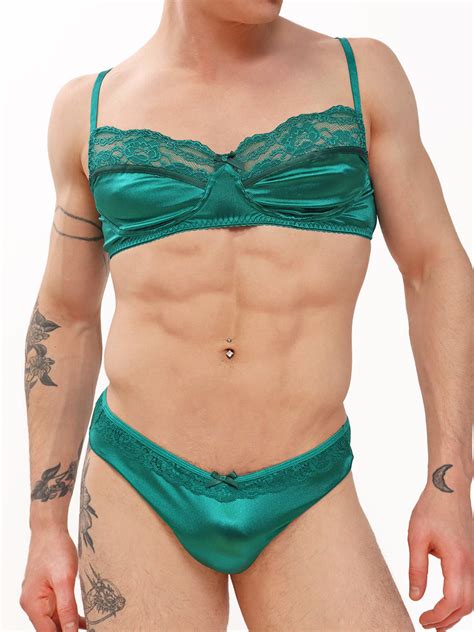 Mens Green Satin And Lace Bra Satin Lingerie For Men Xdress Uk