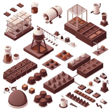 Chocolate Production Process Isometric Chocolate Roasting Crushing