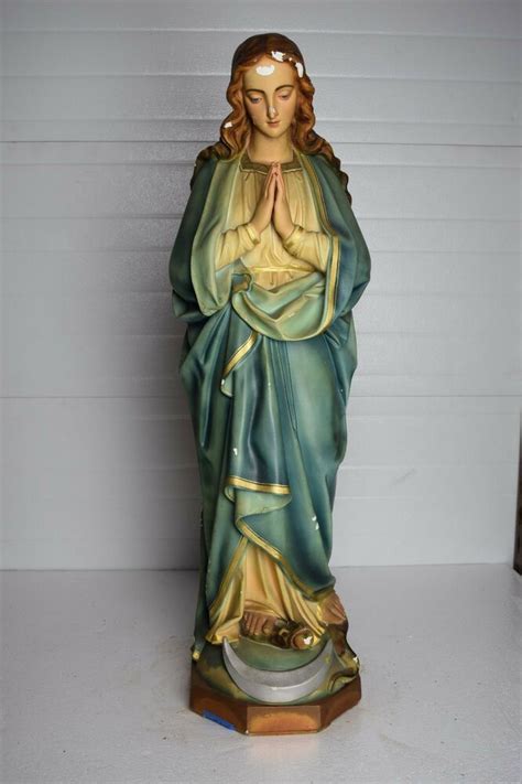 Older Plaster Statue Of Mary The Blessed Mother 43 Ht Fa23 Chalice Co Blessed