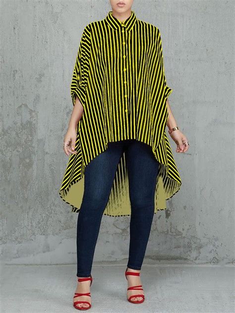 Striped Colorblock Batwing Sleeve Dip Hem Top Striped Shirt Tops