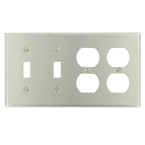 Leviton 4 Gang Standard Size 2 Toggles 2 Duplex Receptacles Combination Wall Plate Stainless