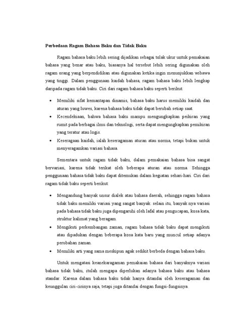 Perbedaan Ragam Bahasa Baku Dan Tidak Baku Pdf