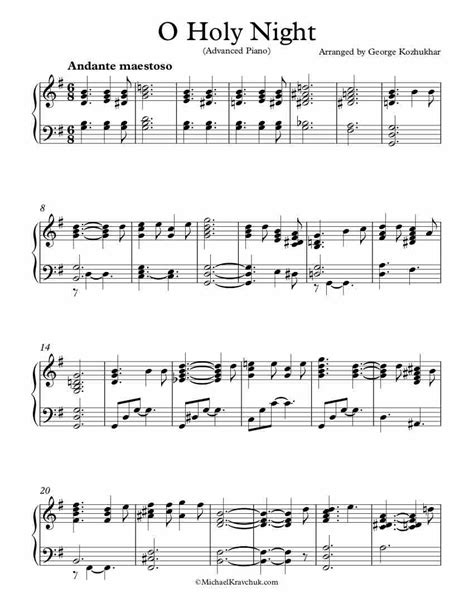 Free Piano Arrangement Sheet Music – O Holy Night – Michael Kravchuk