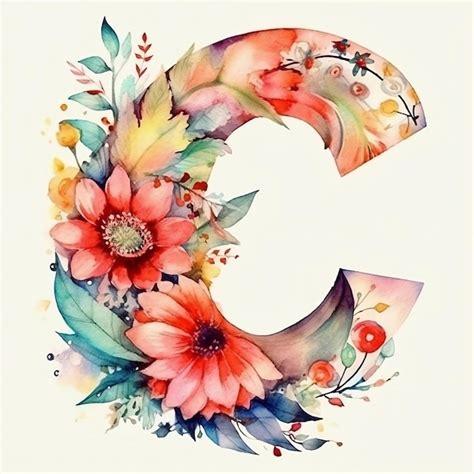 Premium Ai Image Watercolor Floral Letter C