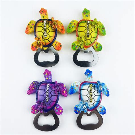 World Travel Maldives Souvenir Fridge Magnet Painted Turtle Bottle