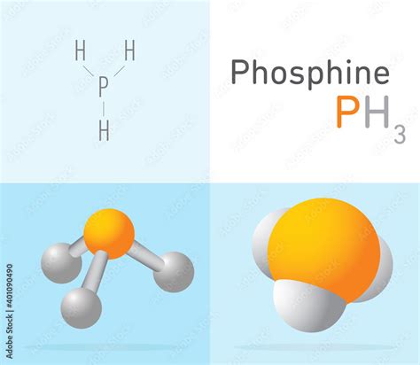 Phosphine (PH3) gas molecule. Two different molecule model and chemical ...