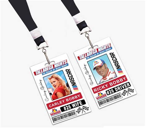 Talladega Nights Ricky Bobby Carley Bobby Race Car Driver ID Badges