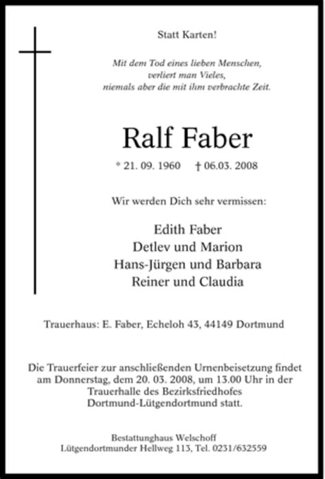 Traueranzeigen Von Ralf Faber Trauer In Nrw De