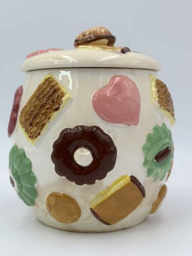 VTG 1950s Napco Cookies All Over Cookie Jar W Walnut Handle JAPAN