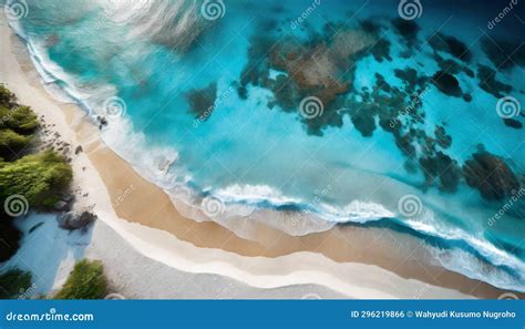 Drone Shot Image Of Beach With White Sand And Blue Water Ocean