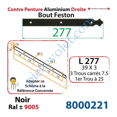 Burgaud 8000421 Contre Penture Aluminium Droite Festonée Epaisseur 3mm