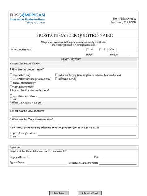 Fillable Online PROSTATE CANCER QUESTIONNAIRE FAIU Fax Email Print