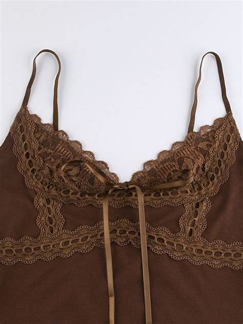 Crop Lace Paneled Y K Cami Top Brown M In Tank Tops Camis Online