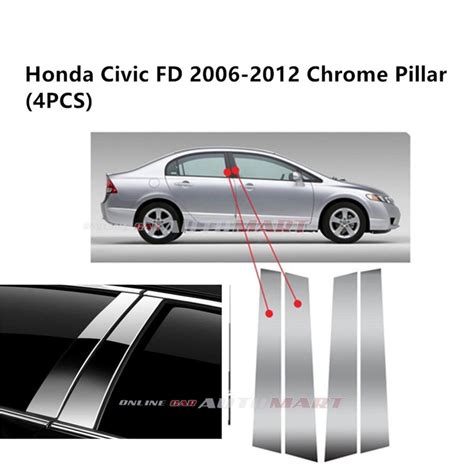 Honda Civic Fd Yr 2006 2012 8 Generation Car Chrome Door Window Pillar Trim Panel Chrome