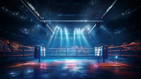 Premium Photo | Professional boxing arena in lights 3d rendering