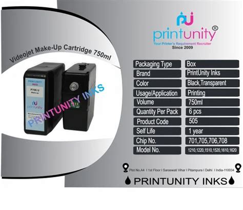 PrintUnity Inks Black Transparent 750ml Videojet V706 D MakeUp Printing