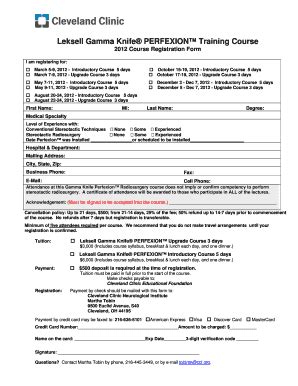 Fillable Online My Clevelandclinic 2012 Gamma Knife Registration Form