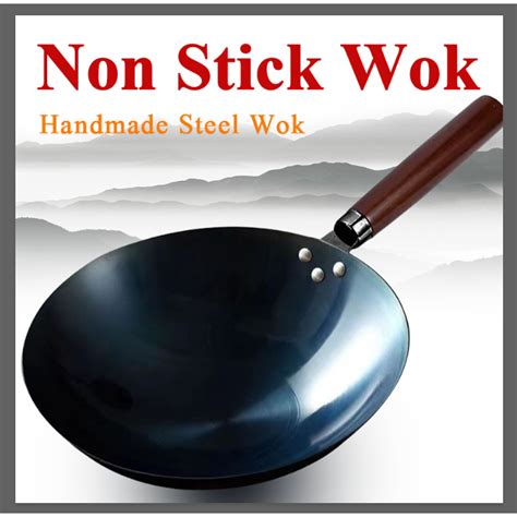 Kawali Wok Non Stick Black Carbon Heavy Duty Carbon Steel Wok Iron Wok