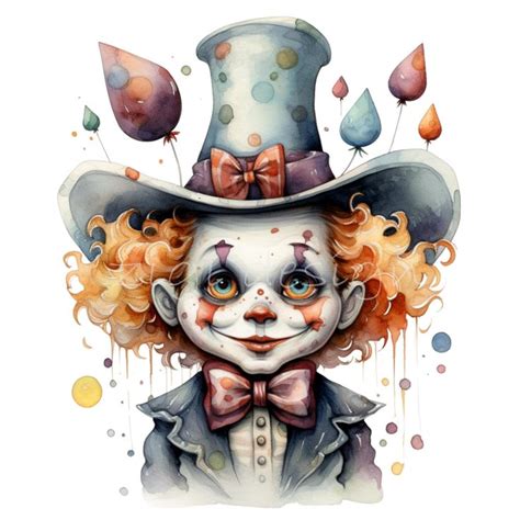 Scary Clown Clipart 10 PNG Bundle Watercolor Circus Clown Printable