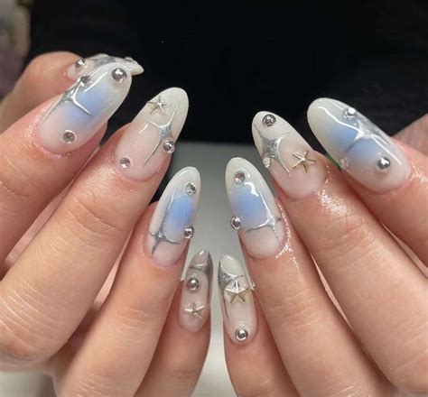 Y K Ombre Blue Star Nails Japanese Nails Custom Press On Nails Hand