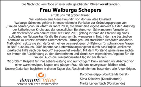 Traueranzeigen Von Walburga Schepers Noz Trauerportal