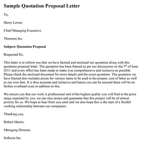 Sample Quotation Letter Format