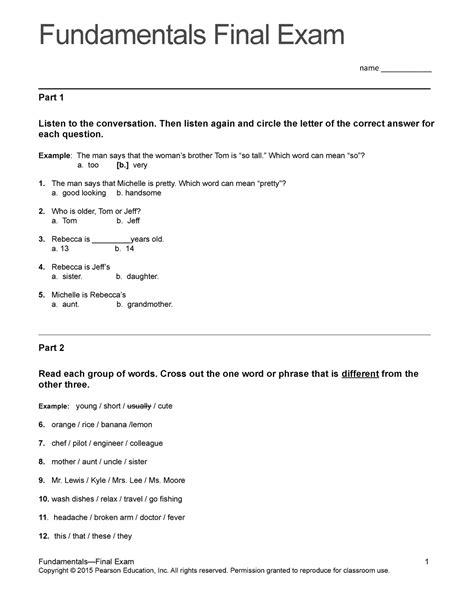 Top Notch Fundamentals Assessment Final Exam Top Notch 1 Studocu