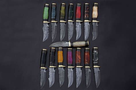 15 Pieces Damascus Steel Unshrinkable Raisen Round Scale Skinning Knives Set With Leather Sheath