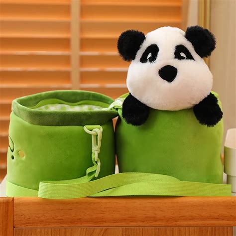 Cute Bamboo Tube Panda Huahua Plush Toy Knapsack Cartoon Stuffed